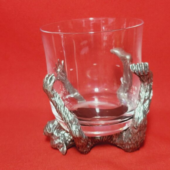 Vintage Frankli Wild Pewter Monkey Base Clear Tumbler Whiskey Glass - Picture 3 of 14
